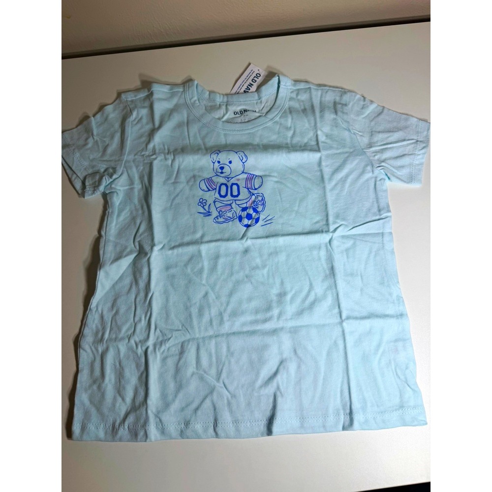 Old Navy Girls Light Blue Bear Soccer Graphic Cotton Knit Crew Neck Tee M